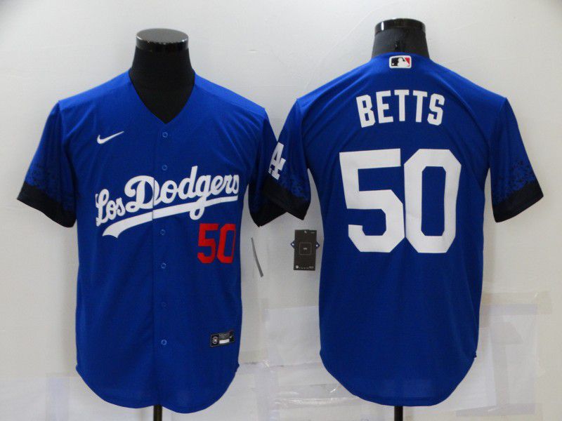 Men Los Angeles Dodgers 50 Betts Blue City Edition Game Nike 2021 MLB Jersey